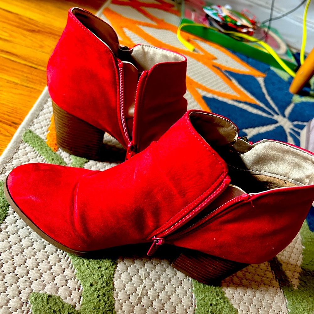 Red Suede Ankle Booties Size 9.5